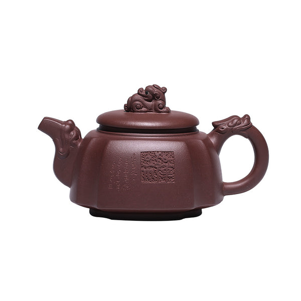 Handmade Yixing Zisha Purple Clay Dragon Square Teapot