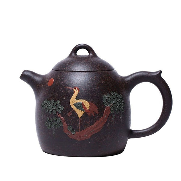 Black Golden Clay Pine Crane Teapot