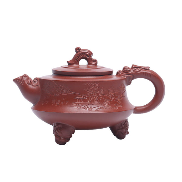 Yixing Handmade Three-legged Dragon Zun Zisha Pot