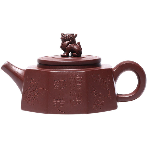 Yixing Zisha Purple Clay Kylin Octagonal Teapot