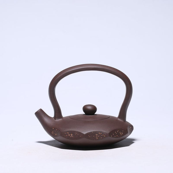 Zisha Purple Clay Hoop Handle Flat Teapot