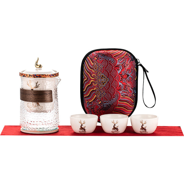 Glass And Porcelain Deer Travel Tea Set