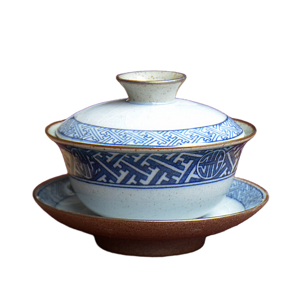 Hand-painted Ceramic Gaiwan white &blue 140ml